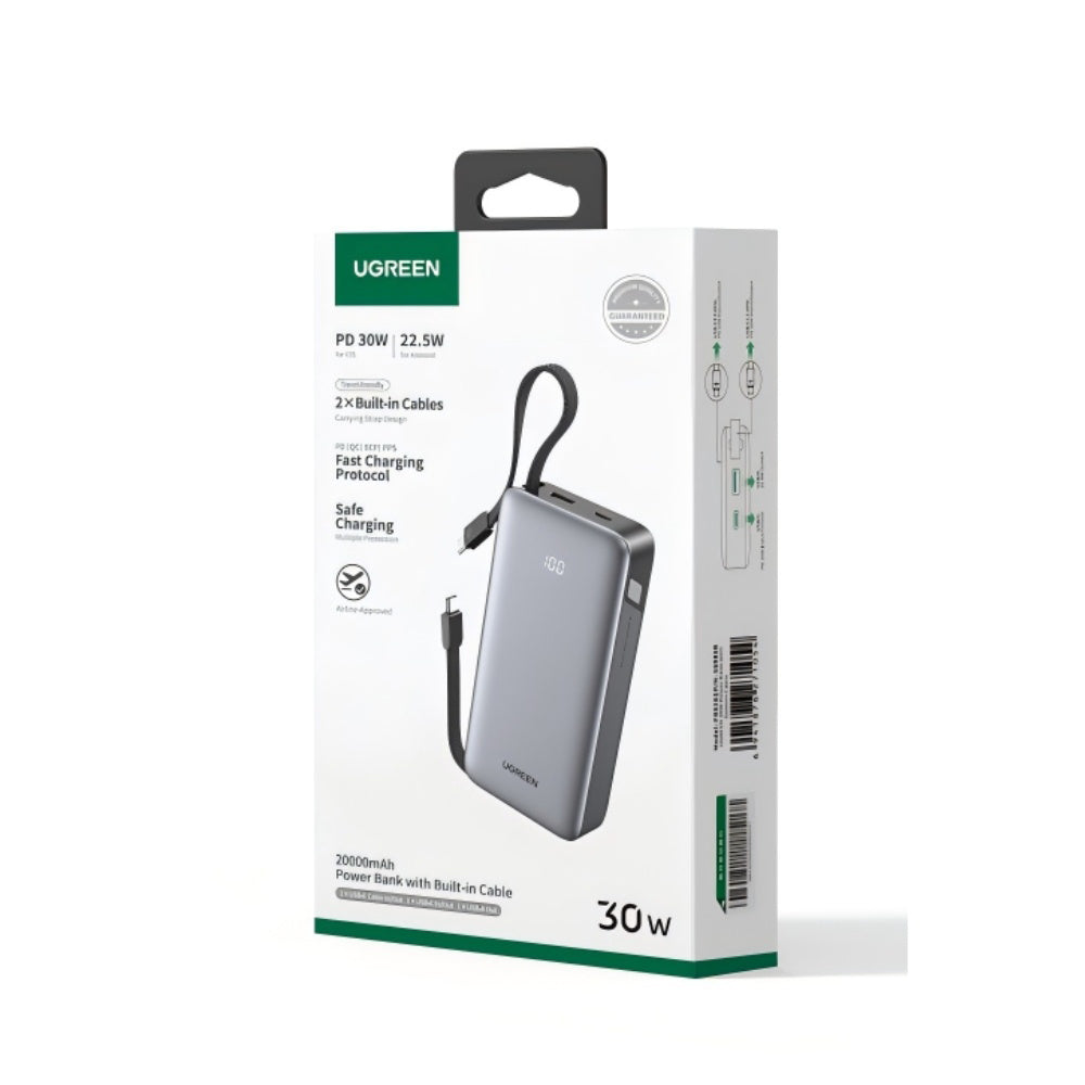UGREEN PB528 (55985B) külső akkumulátor, 20000mAh, 30W, QC + PD, 1 x USB-A - 3 x USB-C, szürke