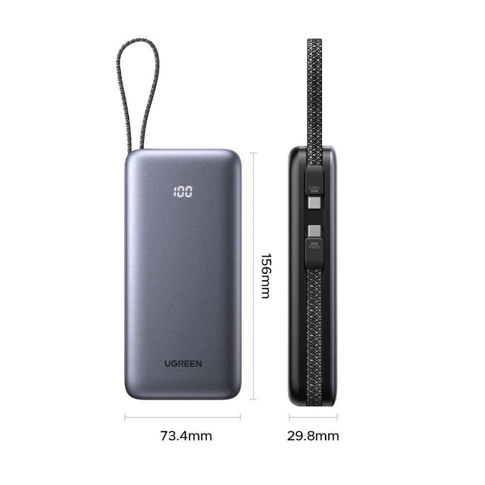 UGREEN PB528 (55985B) külső akkumulátor, 20000mAh, 30W, QC + PD, 1 x USB-A - 3 x USB-C, szürke