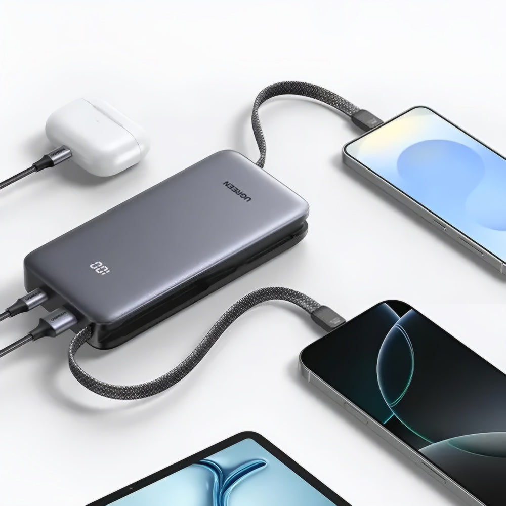 UGREEN PB528 (55985B) külső akkumulátor, 20000mAh, 30W, QC + PD, 1 x USB-A - 3 x USB-C, szürke