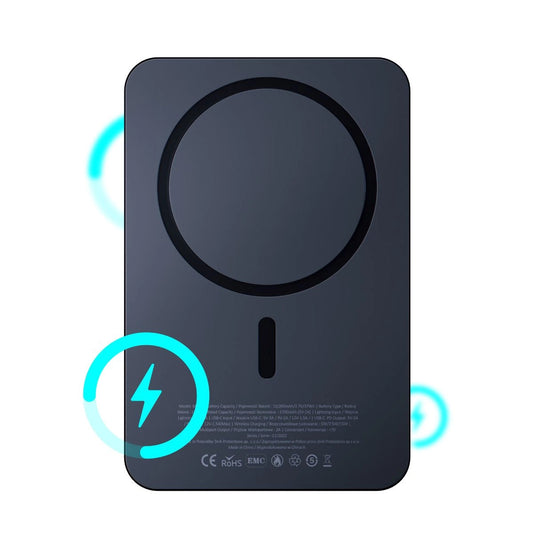 3MK MagSynergy vezeték nélküli külső akkumulátor, 5000mAh, 18W, PD + FQI, 1 x QI - 1 x USB-C, Fekete