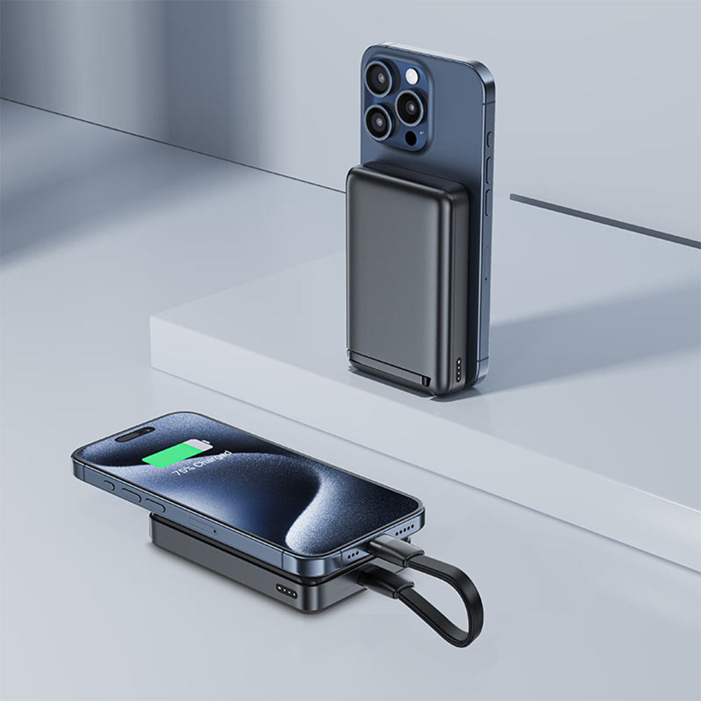 Acefast M11 vezeték nélküli külső akkumulátor, 10000mAh, 30W, PD + FQI, 1 x QI - 1 x USB-C, fekete
