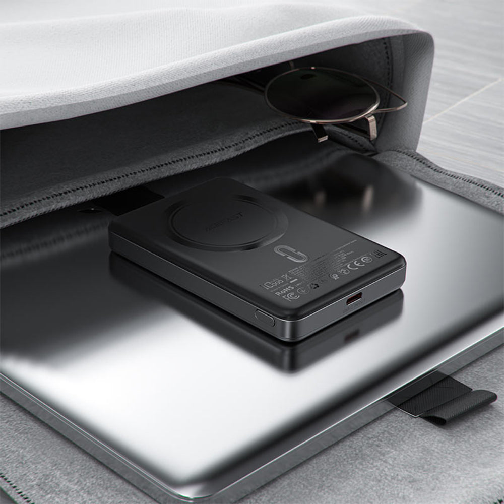 Acefast M12 vezeték nélküli külső akkumulátor, 10000mAh, 20W, PD + FQI, 1 x QI - 1 x USB-C, Fekete