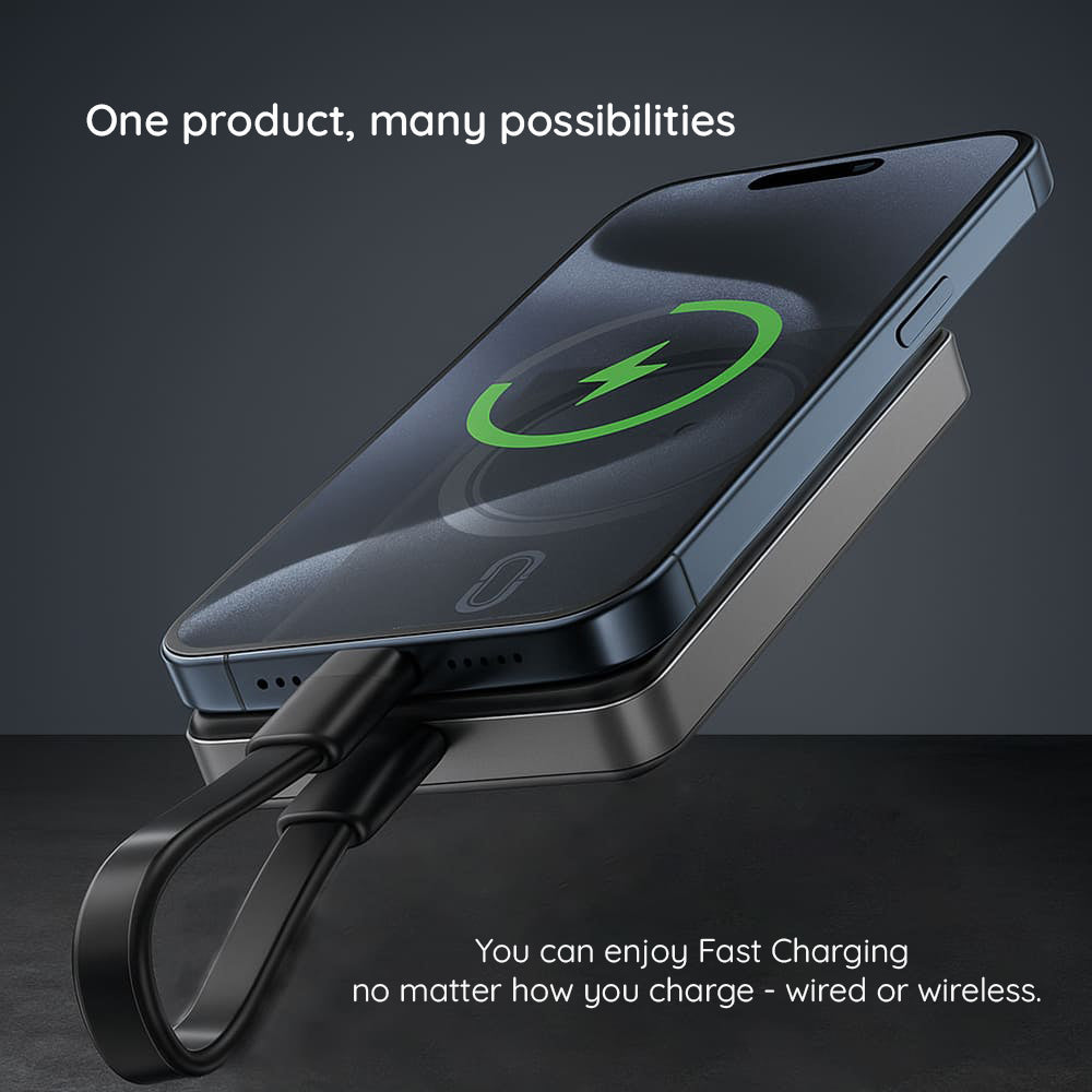 Acefast M12 vezeték nélküli külső akkumulátor, 10000mAh, 20W, PD + FQI, 1 x QI - 1 x USB-C, Fekete