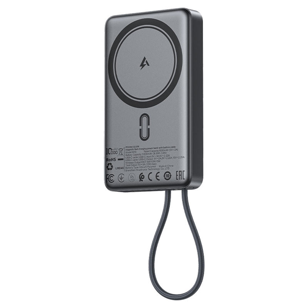 Acefast M18 vezeték nélküli külső akkumulátor, 10000mAh, 22.5W, PD + FQI, 1 x QI - 2 x USB-C, fekete