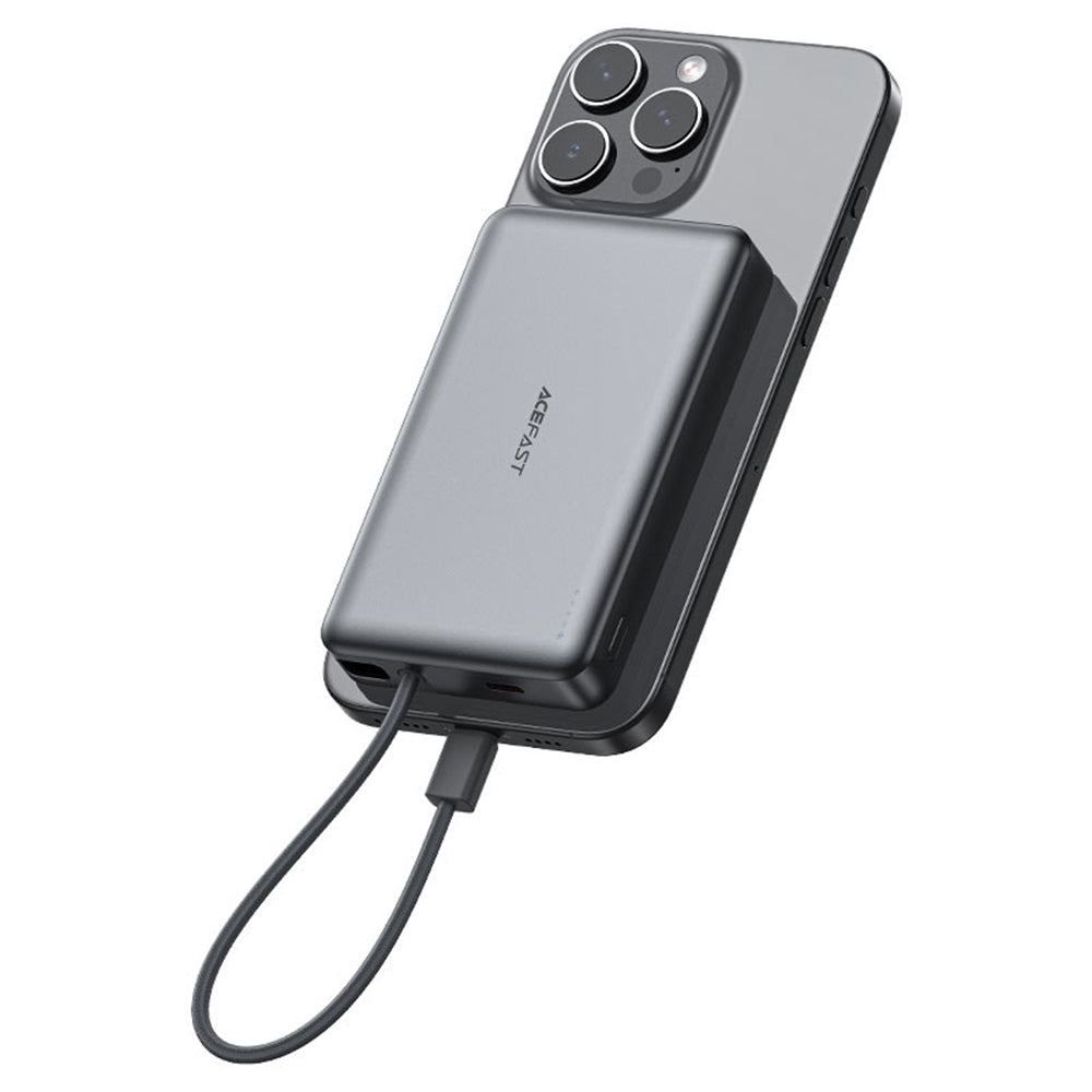 Acefast M18 vezeték nélküli külső akkumulátor, 10000mAh, 22.5W, PD + FQI, 1 x QI - 2 x USB-C, fekete
