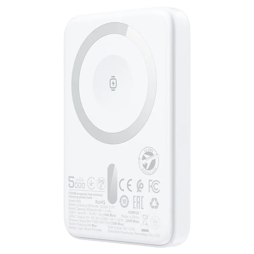 Acefast M25 vezeték nélküli külső akkumulátor, 5000mAh, 20W, PD + FQI, 1 x QI - 1 x USB-C, Fehér