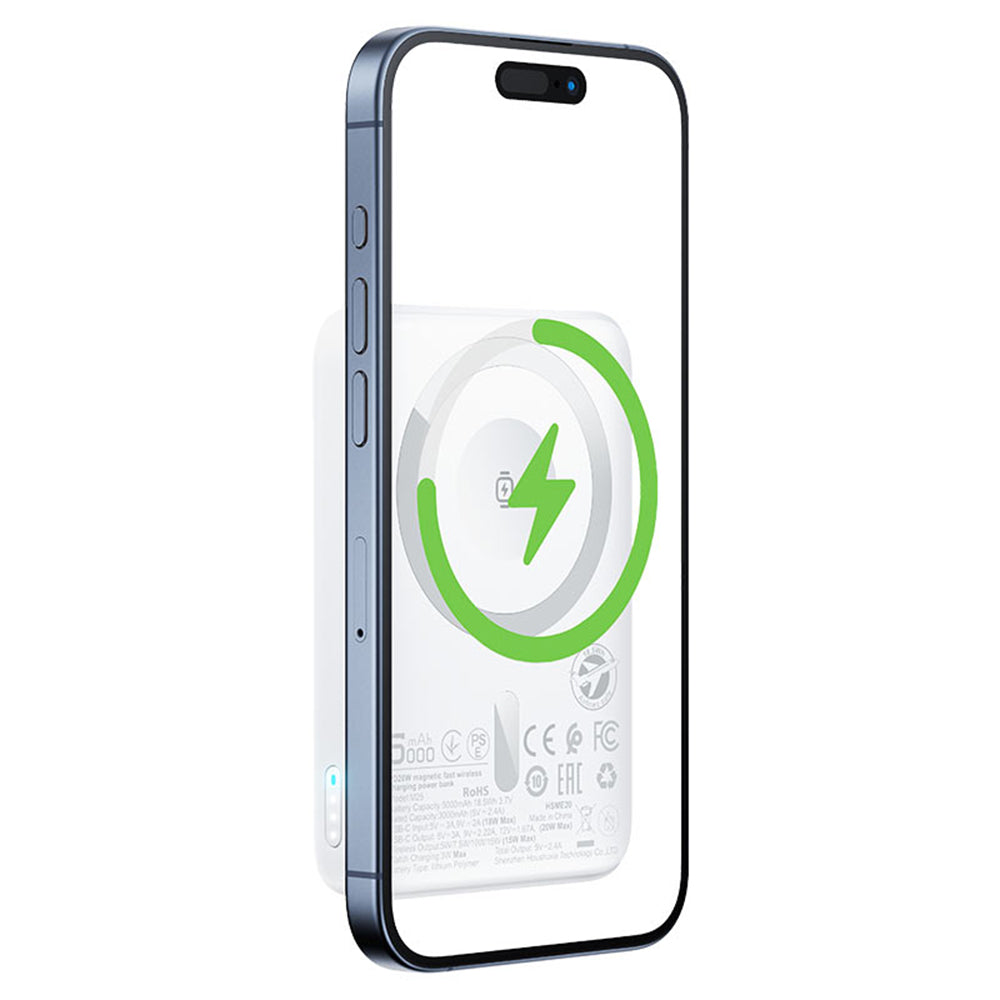 Acefast M25 vezeték nélküli külső akkumulátor, 5000mAh, 20W, PD + FQI, 1 x QI - 1 x USB-C, Fehér