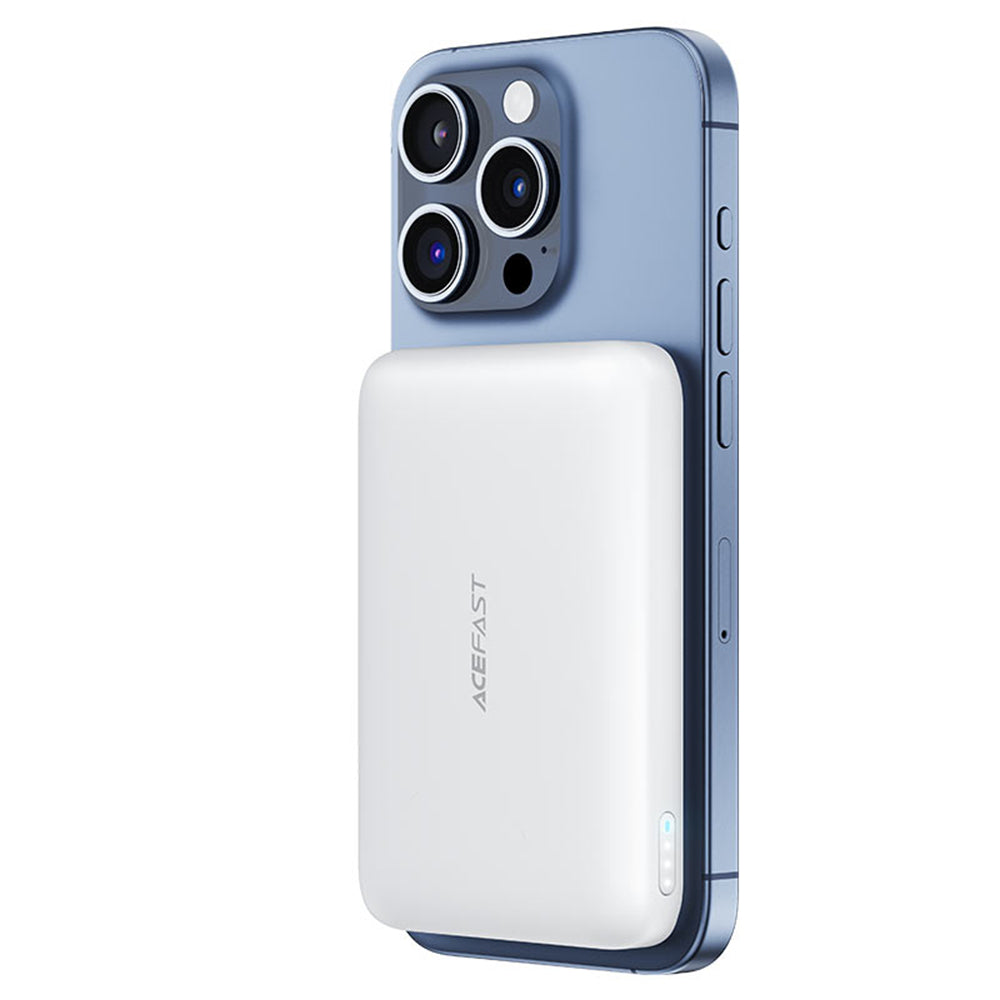 Acefast M25 vezeték nélküli külső akkumulátor, 5000mAh, 20W, PD + FQI, 1 x QI - 1 x USB-C, Fehér