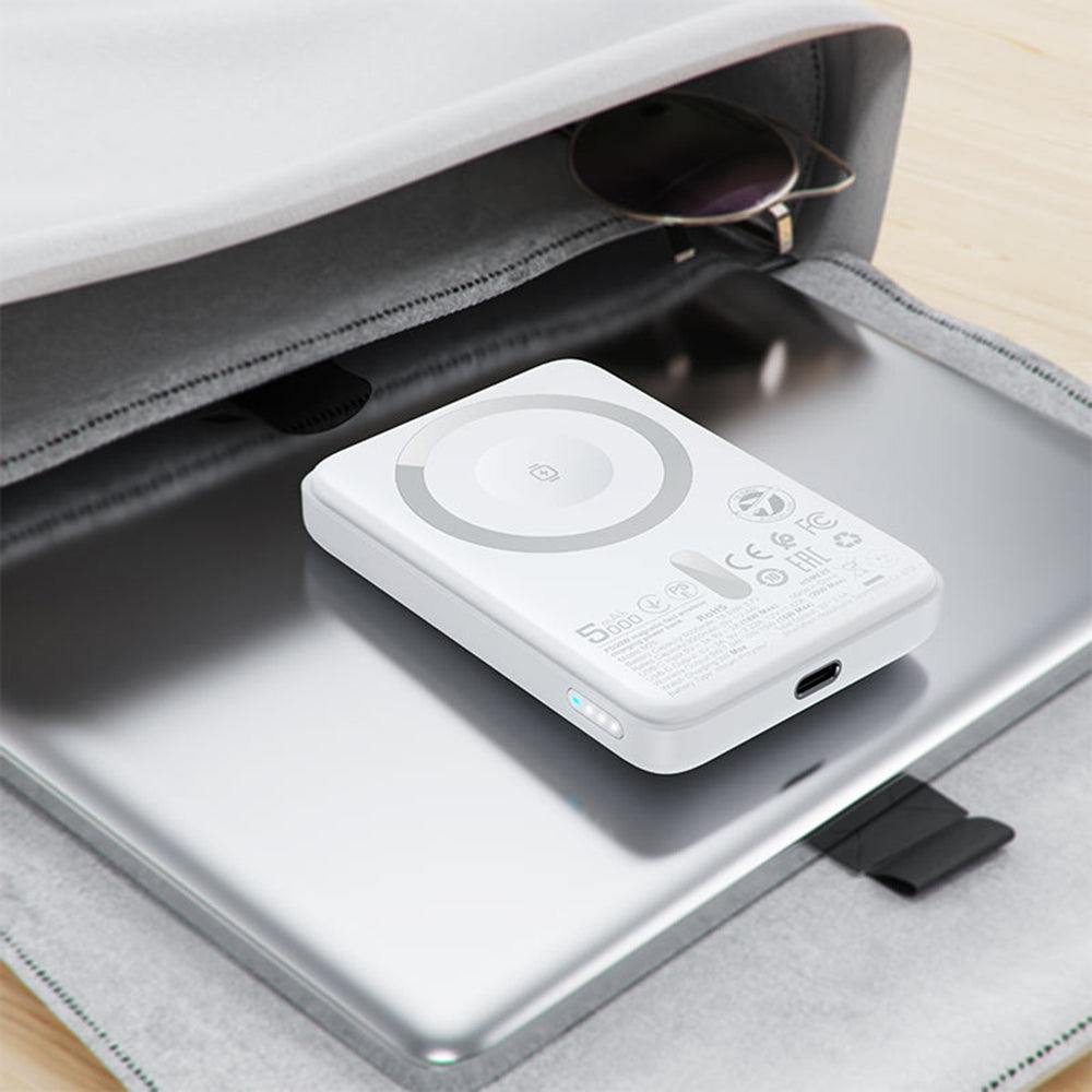 Acefast M25 vezeték nélküli külső akkumulátor, 5000mAh, 20W, PD + FQI, 1 x QI - 1 x USB-C, Fehér