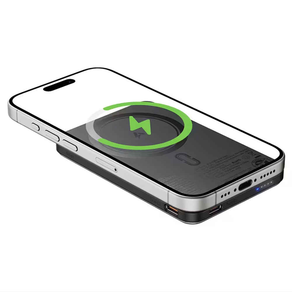 Vezeték nélküli külső akkumulátor Acefast M30, 5000mAh, 20W, PD + FQI, 1 x QI - 2 x USB-C, Fekete