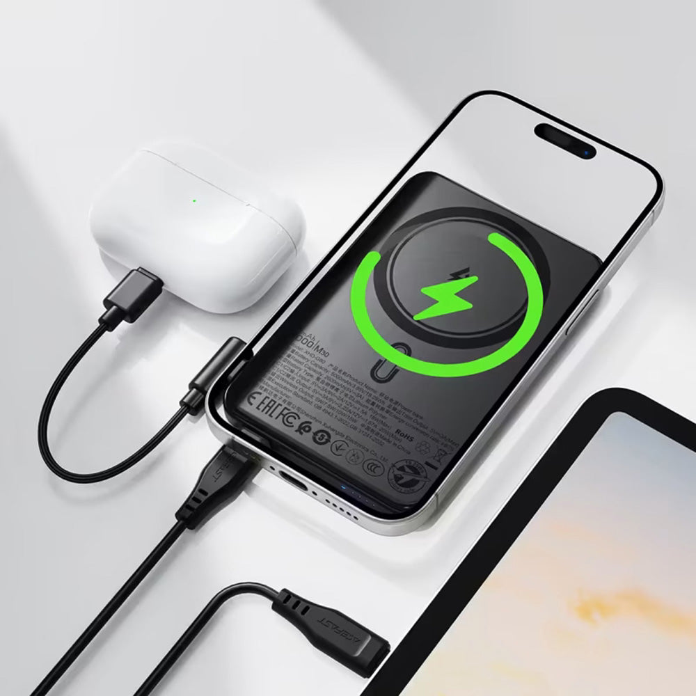 Vezeték nélküli külső akkumulátor Acefast M30, 5000mAh, 20W, PD + FQI, 1 x QI - 2 x USB-C, Fekete