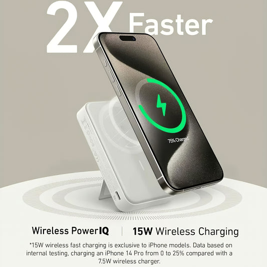 Anker MagGo vezeték nélküli külső akkumulátor, 10000mAh, 27W, PD + FQI, 1 x QI - 1 x USB-C, fehér A1654G21