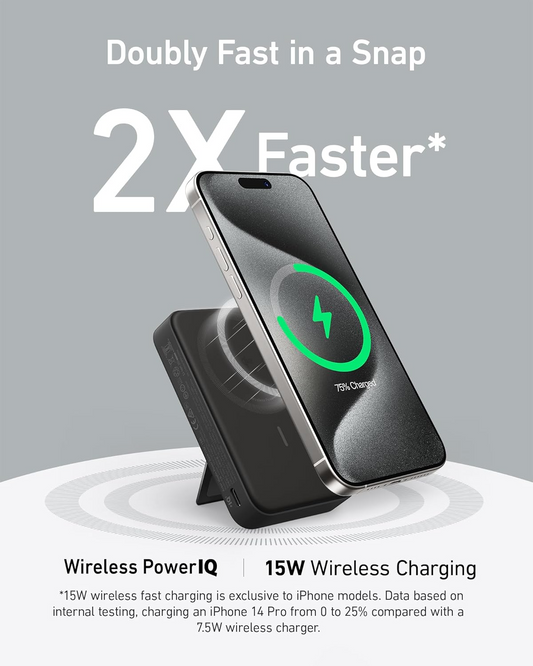 Anker MagGo külső vezeték nélküli akkumulátor, 10000mAh, 27W, PD + FQI, 1 x QI - 1 x USB-C, Fekete A1654011