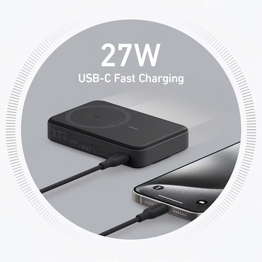 Anker MagGo vezeték nélküli külső akkumulátor, 10000mAh, 27W, PD + FQI, 1 x QI - 1 x USB-C, fekete A1654G11
