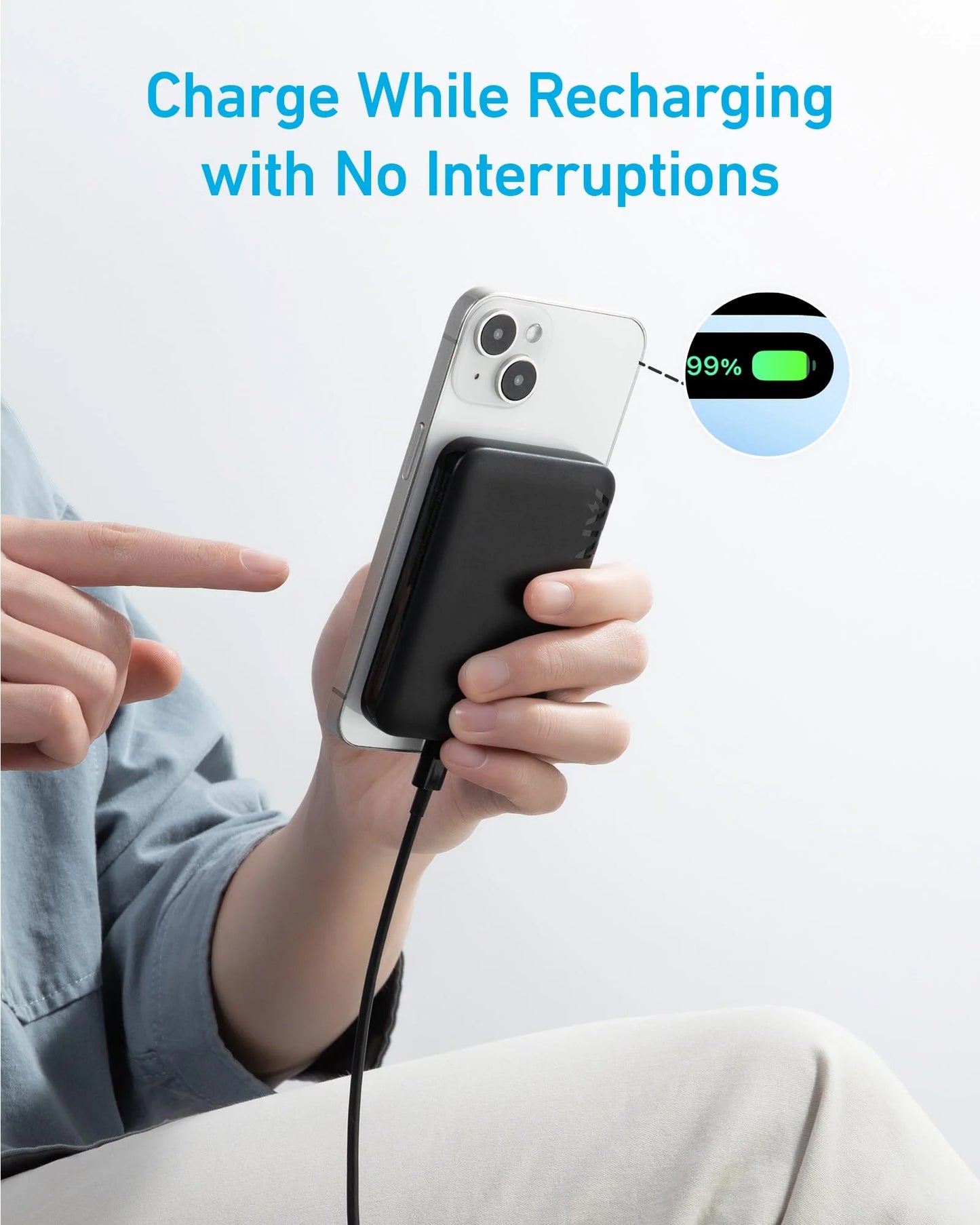 Anker 321 MagGo vezeték nélküli külső akkumulátor, 5000mAh, 7,5W, 1 x IQ, fekete A1616G11