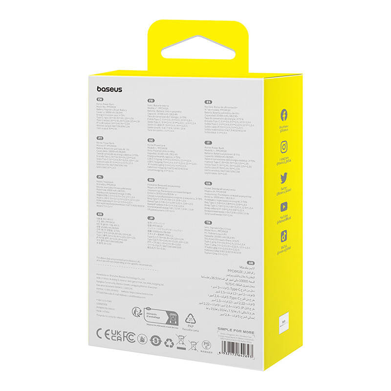 Baseus Magnetic Mini vezeték nélküli külső akkumulátor, 10000mAh, 20W, PD + FQI, 1 x Lightning - 1 x QI - 1 x USB-C, Fehér P10022109223-00