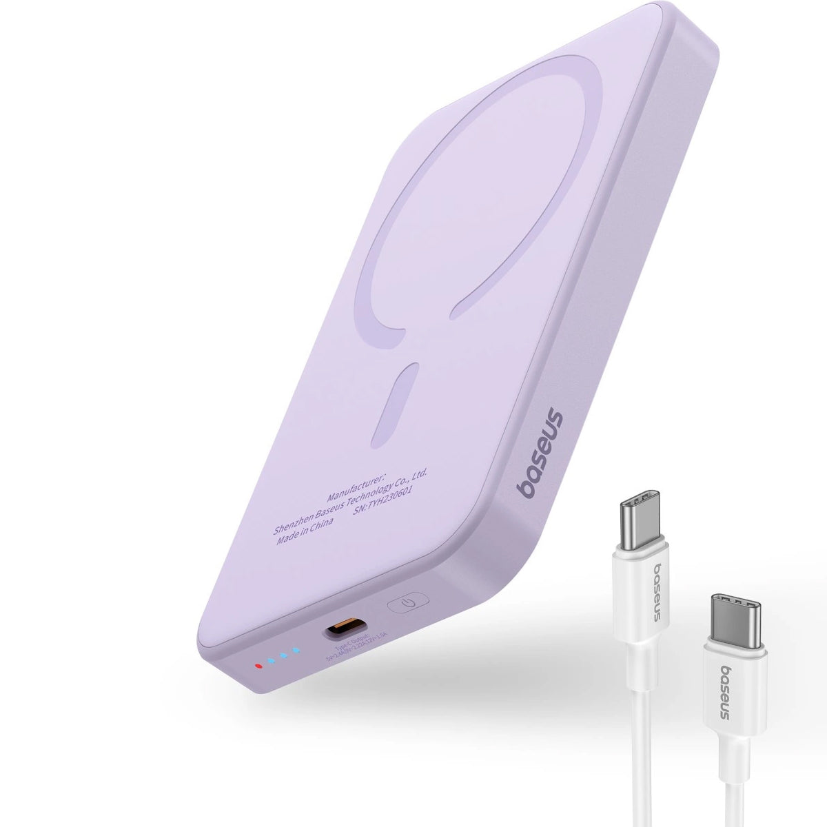 Baseus Magnetic Mini vezeték nélküli külső akkumulátor, 5000mAh, 20W, PD + FQI, 1 x QI - 1 x USB-C, Lila P10022107513
