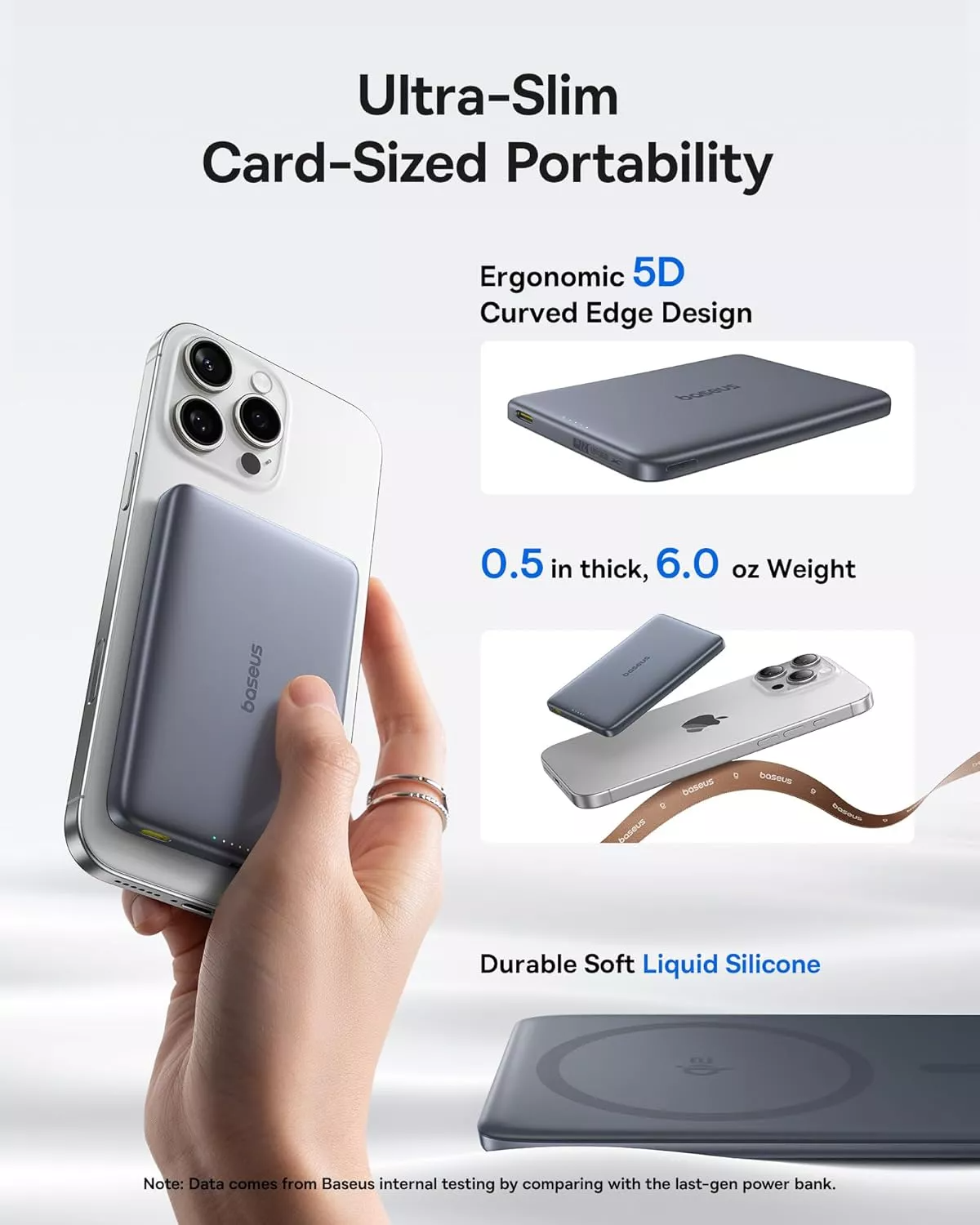 Baseus PicoGo AM41 külső vezeték nélküli akkumulátor, 10000mAh, 27W, PD + FQI, 1 x QI - 1 x USB-C, Szürke E0027200