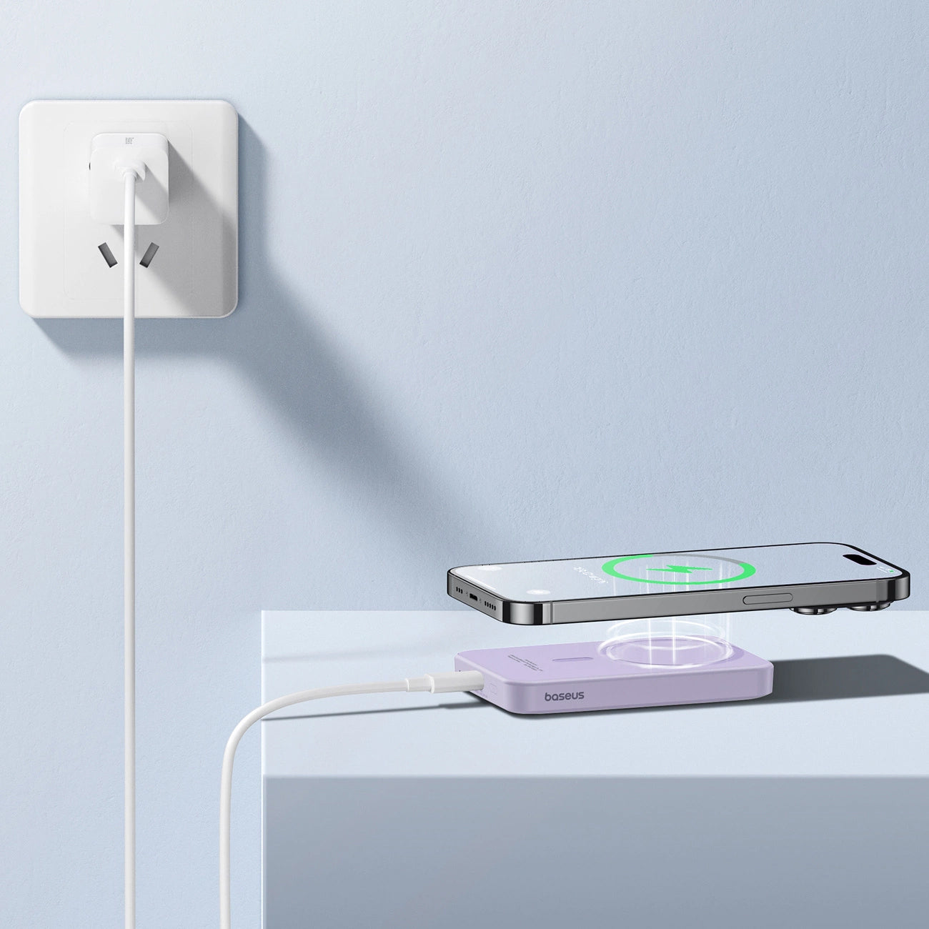 Baseus Magnetic Mini vezeték nélküli külső akkumulátor, 5000mAh, 20W, PD + FQI, 1 x QI - 1 x USB-C, Lila P10022107513