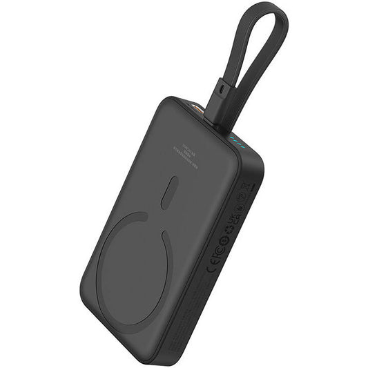 Baseus Magnetic Mini vezeték nélküli külső akkumulátor, 10000mAh, 20W, PD + FQI, 1 x Lightning - 1 x QI - 1 x USB-C, fekete P10022109113113113-00