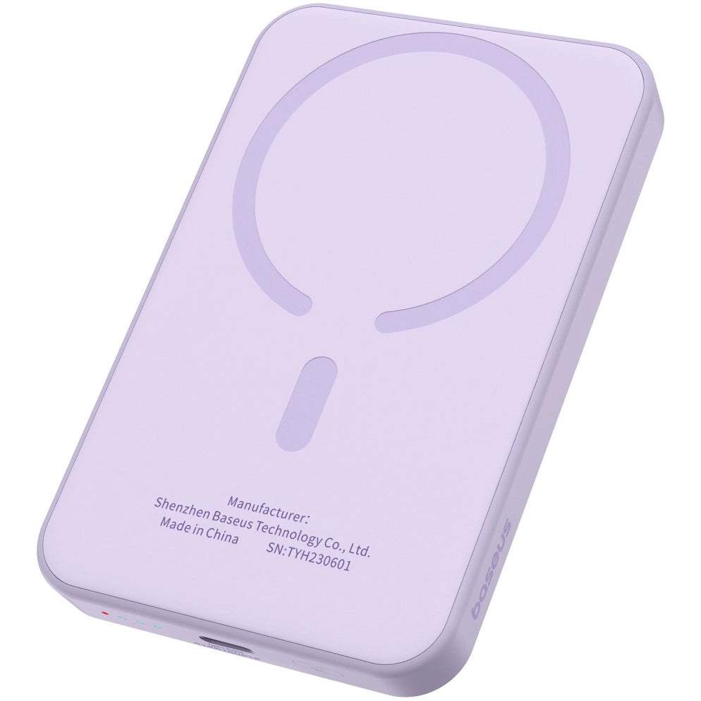 Baseus Magnetic Mini vezeték nélküli külső akkumulátor, 5000mAh, 20W, PD + FQI, 1 x QI - 1 x USB-C, Lila P10022107513