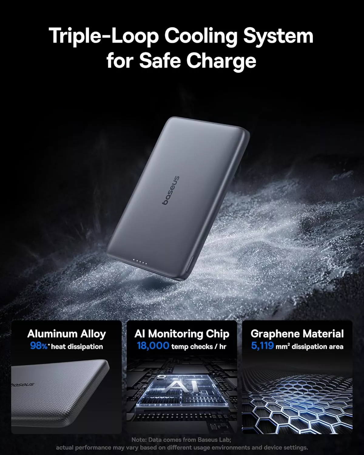 Baseus PicoGo AM41 külső vezeték nélküli akkumulátor, 10000mAh, 27W, PD + FQI, 1 x QI - 1 x USB-C, Szürke E0027200