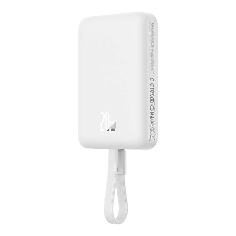 Baseus Magnetic Mini vezeték nélküli külső akkumulátor, 10000mAh, 20W, PD + FQI, 1 x Lightning - 1 x QI - 1 x USB-C, Fehér P10022109223-00
