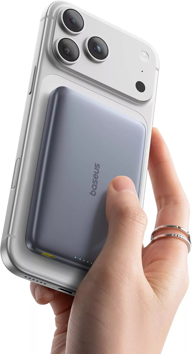 Baseus PicoGo AM41 külső vezeték nélküli akkumulátor, 10000mAh, 27W, PD + FQI, 1 x QI - 1 x USB-C, Szürke E0027200
