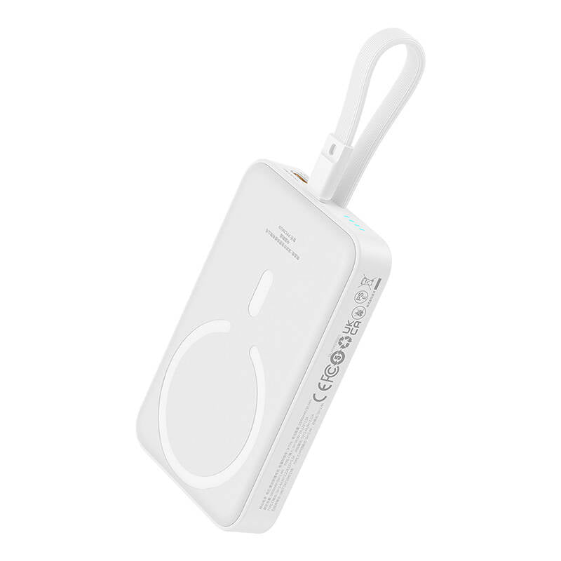 Baseus Magnetic Mini vezeték nélküli külső akkumulátor, 10000mAh, 20W, PD + FQI, 1 x Lightning - 1 x QI - 1 x USB-C, Fehér P10022109223-00