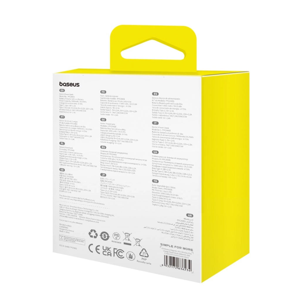 Baseus Magnetic Mini vezeték nélküli külső akkumulátor, 5000mAh, 20W, PD + FQI, 1 x QI - 1 x USB-C, Lila P10022107513