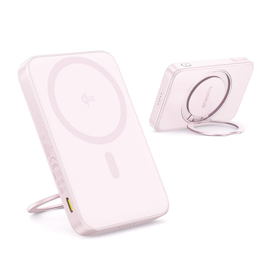 Baseus PicoGo külső vezeték nélküli akkumulátor, 5000mAh, 20W, PD + FQI, 1 x QI - 1 x USB-C, Rózsaszín P10076800413-00