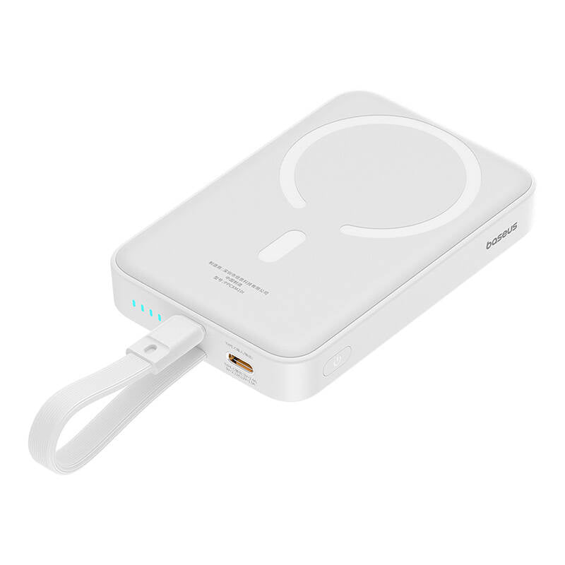 Baseus Magnetic Mini vezeték nélküli külső akkumulátor, 10000mAh, 20W, PD + FQI, 1 x Lightning - 1 x QI - 1 x USB-C, Fehér P10022109223-00