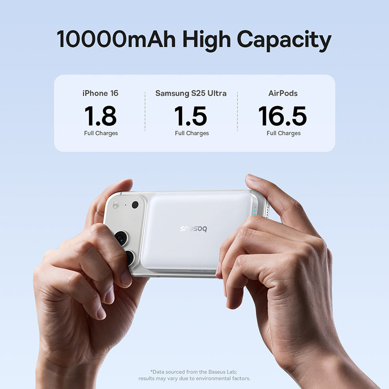 Baseus EnerFill FM11 Wireless External Battery, 10000mAh, 30W, PD + FQI, 1 x QI - 1 x USB-C, White