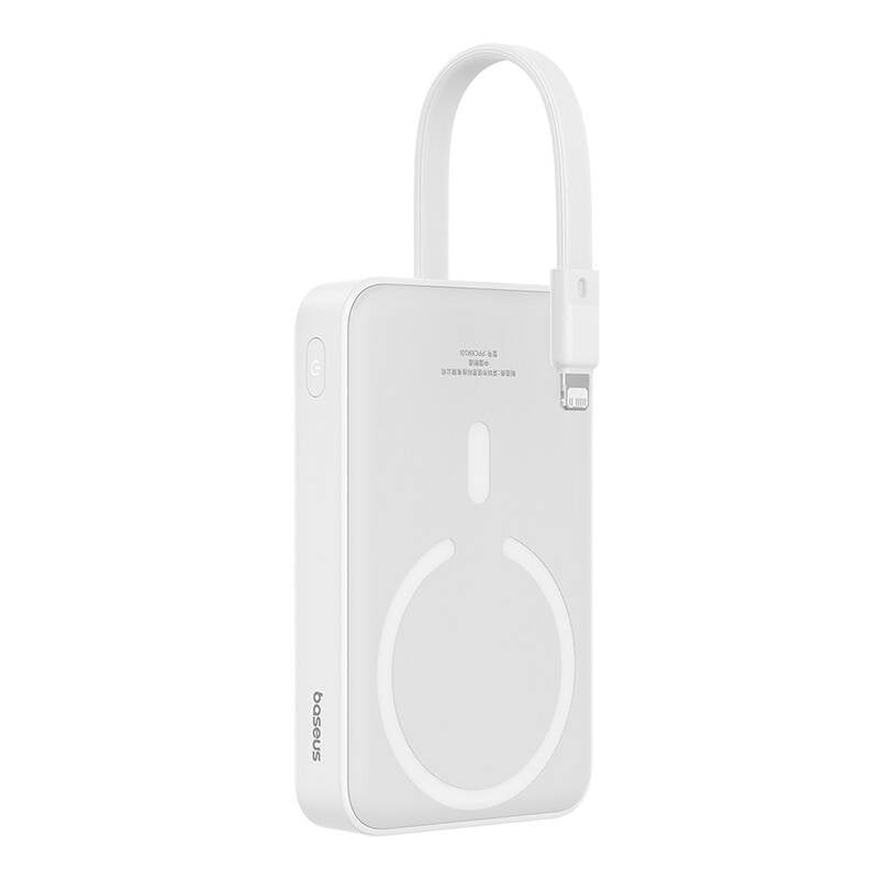 Baseus Magnetic Mini vezeték nélküli külső akkumulátor, 10000mAh, 20W, PD + FQI, 1 x Lightning - 1 x QI - 1 x USB-C, Fehér P10022109223-00