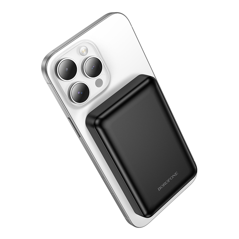 Borofone BJ82 Dawn vezeték nélküli külső akkumulátor, 5000mAh, 10W, 1 x QI - 1 x USB-A, Fekete