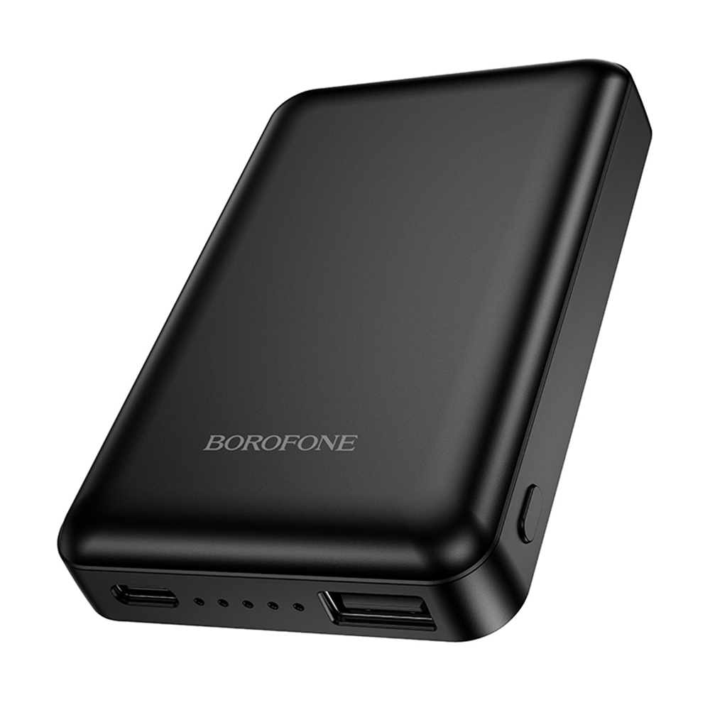 Borofone BJ82 Dawn vezeték nélküli külső akkumulátor, 5000mAh, 10W, 1 x QI - 1 x USB-A, Fekete