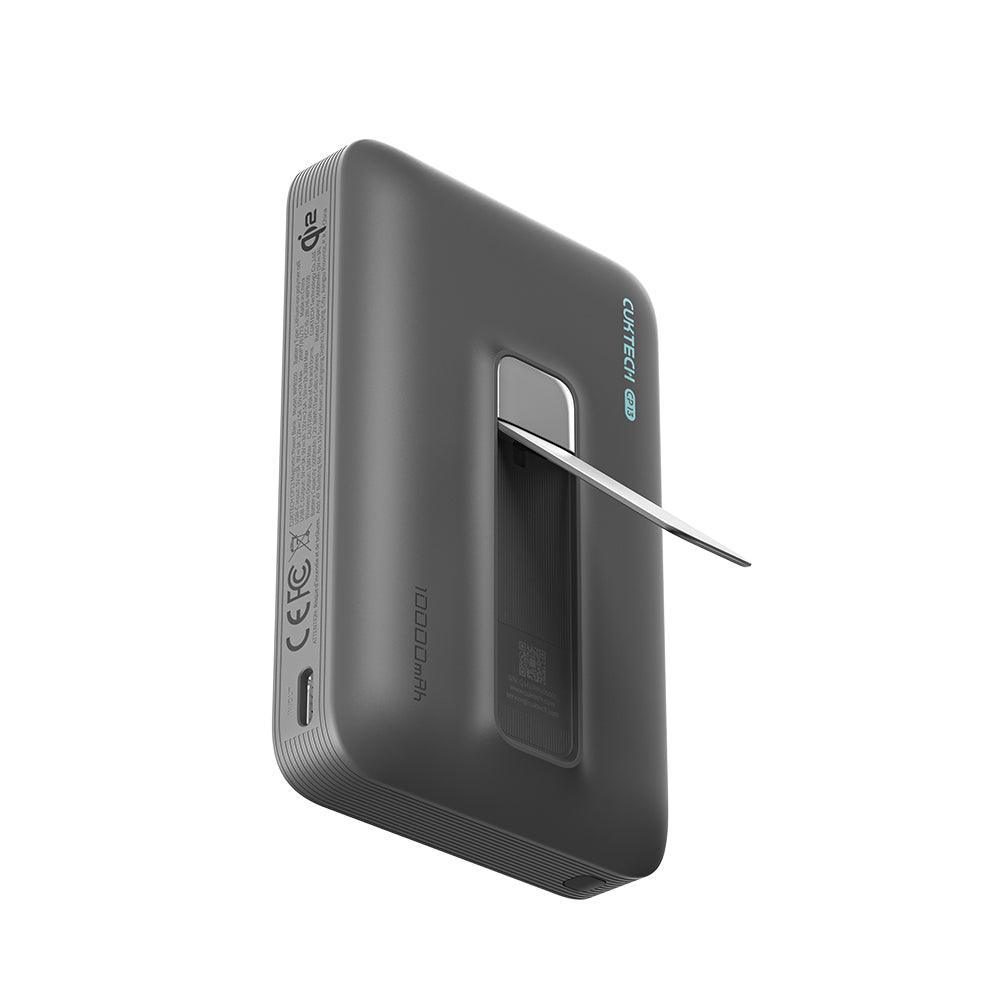 Cuktech WPB100 vezeték nélküli külső akkumulátor, 10000mAh, 30W, PD + FQI, 1 x QI - 1 x USB-C, szürke CUWPB100GLBK