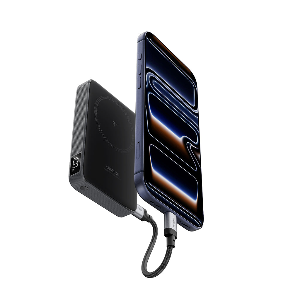 Cuktech WPB100 vezeték nélküli külső akkumulátor, 10000mAh, 30W, PD + FQI, 1 x QI - 1 x USB-C, szürke CUWPB100GLBK