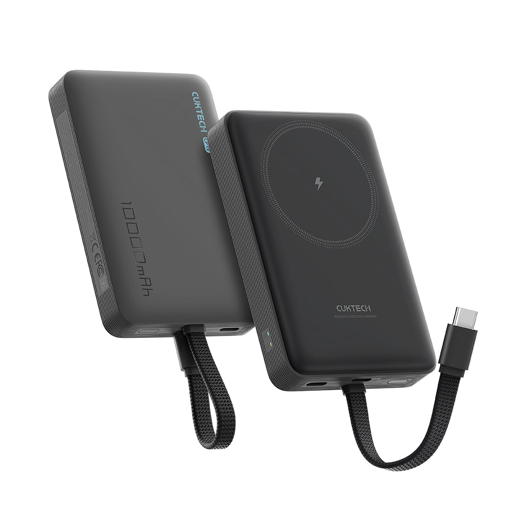 Cuktech WPB100L vezeték nélküli külső akkumulátor, 10000mAh, 22,5W, PD + FQI, 1 x QI - 2 x USB-C, fekete CKWPB100LGLBK
