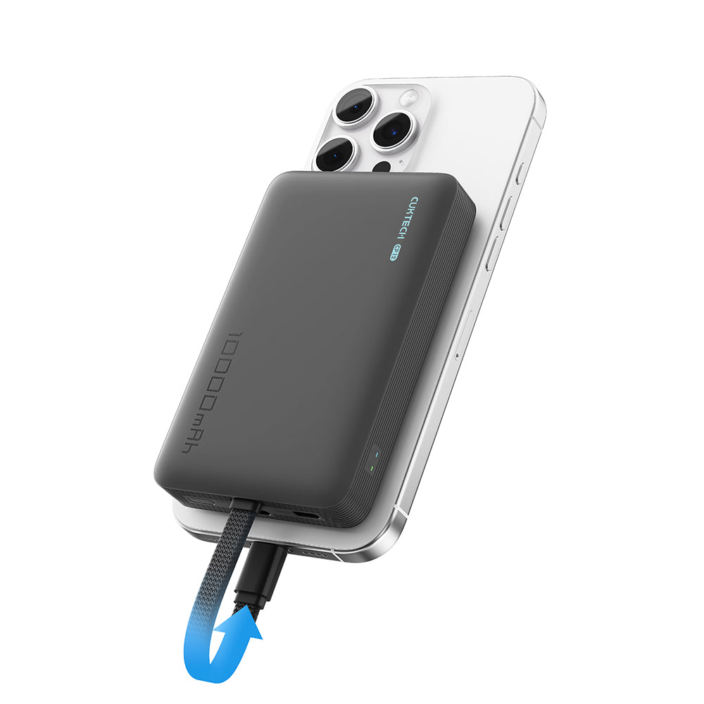 Cuktech WPB100L vezeték nélküli külső akkumulátor, 10000mAh, 22,5W, PD + FQI, 1 x QI - 2 x USB-C, fekete CKWPB100LGLBK