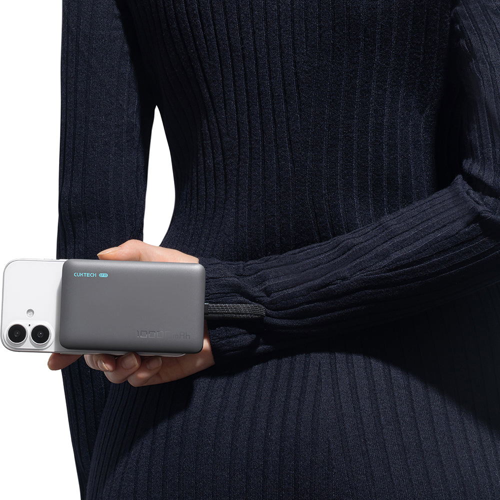 Cuktech WPB100L vezeték nélküli külső akkumulátor, 10000mAh, 22,5W, PD + FQI, 1 x QI - 2 x USB-C, fekete CKWPB100LGLBK