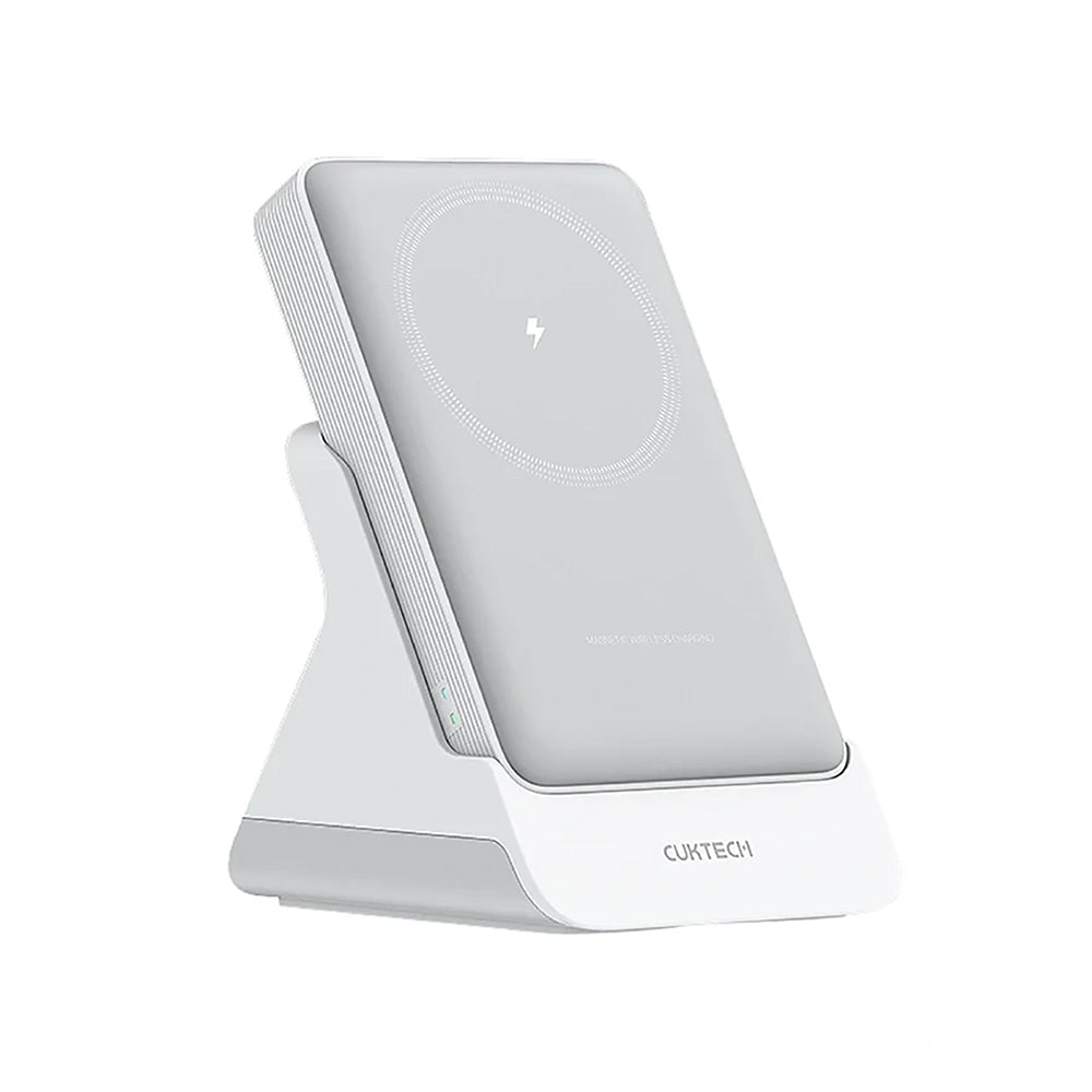 Cuktech WPB100N vezeték nélküli külső akkumulátor, 10000mAh, 20W, PD + FQI, 1 x QI - 1 x USB-C, Fehér CKWPB100NGLGR