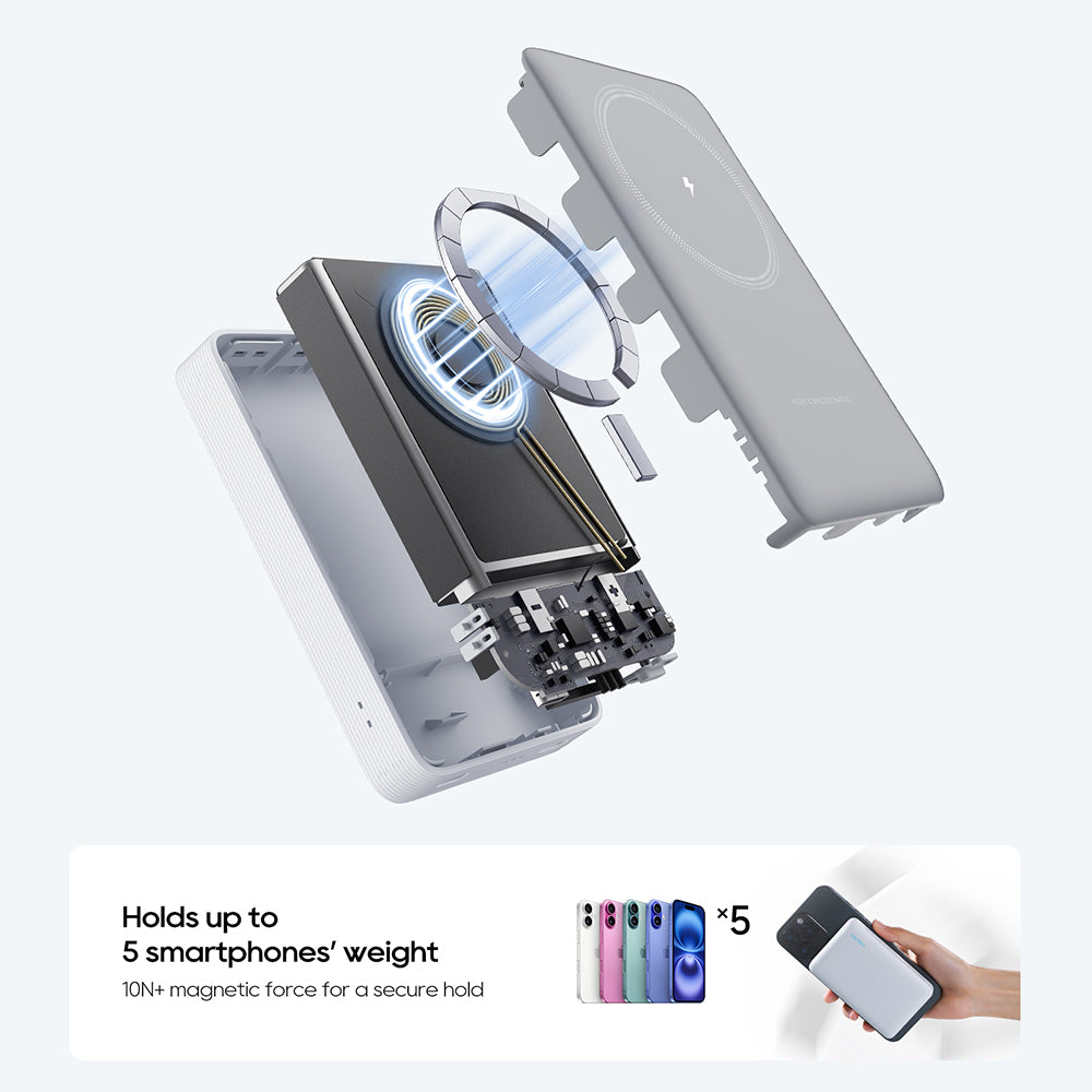 Cuktech WPB100N vezeték nélküli külső akkumulátor, 10000mAh, 20W, PD + FQI, 1 x QI - 1 x USB-C, Fehér CKWPB100NGLGR