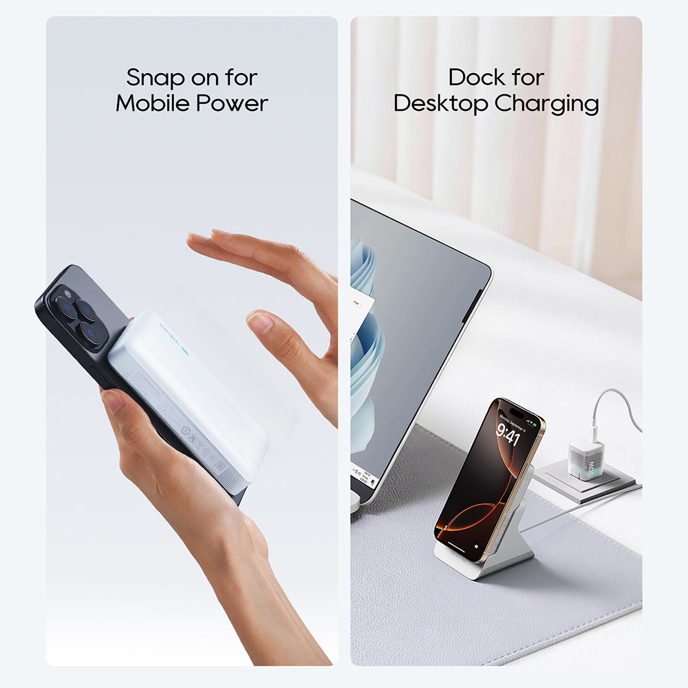 Cuktech WPB100N vezeték nélküli külső akkumulátor, 10000mAh, 20W, PD + FQI, 1 x QI - 1 x USB-C, Fehér CKWPB100NGLGR