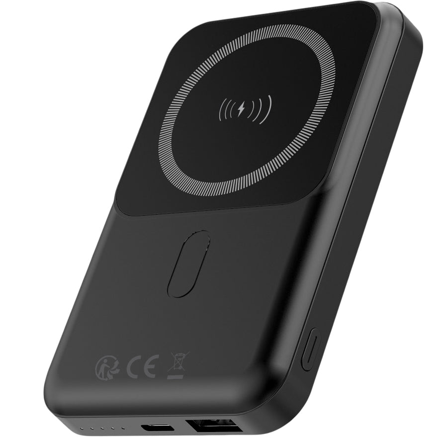 Forever MATB-100 vezeték nélküli külső akkumulátor, 10000mAh, 22,5W, QC + PD + FQI, 1 x QI - 1 x USB-A - 1 x USB-C, fekete színű