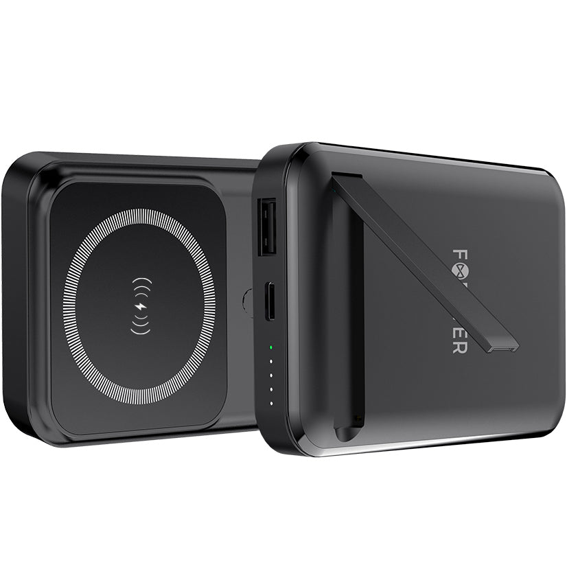 Forever MATB-100 vezeték nélküli külső akkumulátor, 10000mAh, 22,5W, QC + PD + FQI, 1 x QI - 1 x USB-A - 1 x USB-C, fekete színű