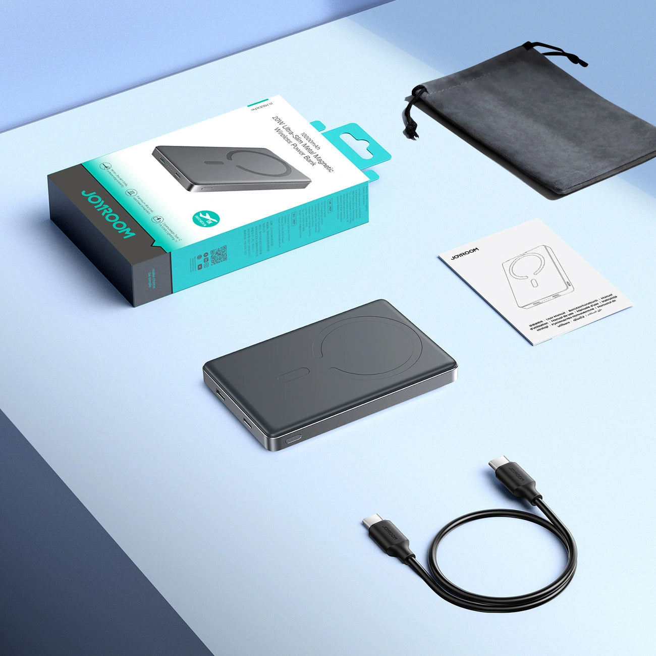 Joyroom JR-PBM08 Pro vezeték nélküli külső akkumulátor, 10000mAh, 22,5W, PD + FQI, 1 x QI - 2 x USB-C, Szürke