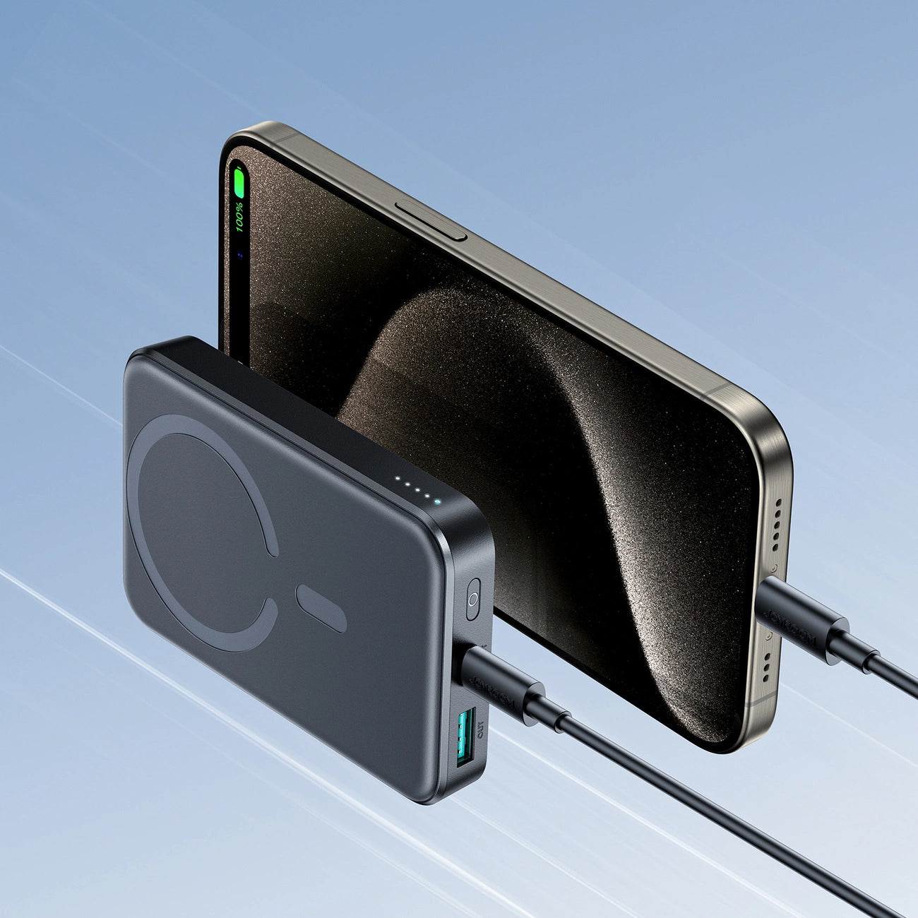 Joyroom JR-W020 vezeték nélküli külső akkumulátor, 10000mAh, 20W, QC + PD + FQI, 1 x QI - 1 x USB-A - 1 x USB-C, Fekete