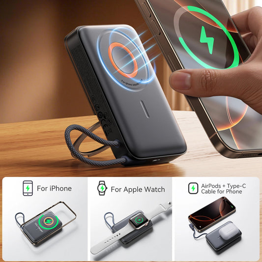 Joyroom JR-PBM02 vezeték nélküli külső akkumulátor, 10000mAh, 22.5W, PD + FQI, 1 x QI - 2 x USB-C, Fekete
