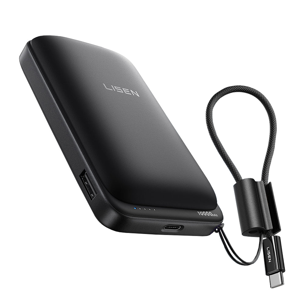 Lisen P604 vezeték nélküli külső akkumulátor, 10000mAh, 65W, QC + PD + FQI, 1 x QI - 1 x USB-A - 1 x USB-C, fekete